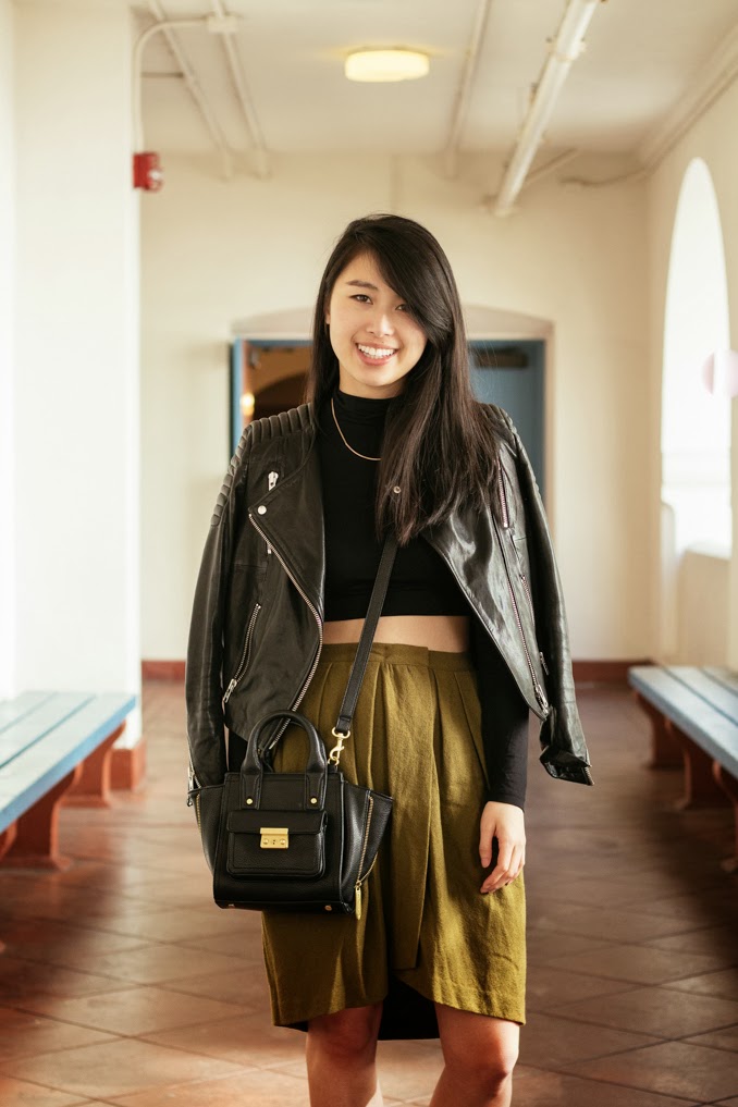 readytwowear, vintage pleated skirt, cropped turtleneck, leather moto jacket, phillip lim for target, sf fashion blogger, bay area fashion