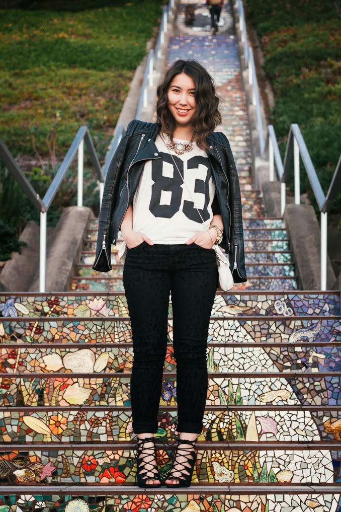 athletic chic, bay area fashion blog, san francisco style blogger, baseball tee, mesh top, zara leather jacket